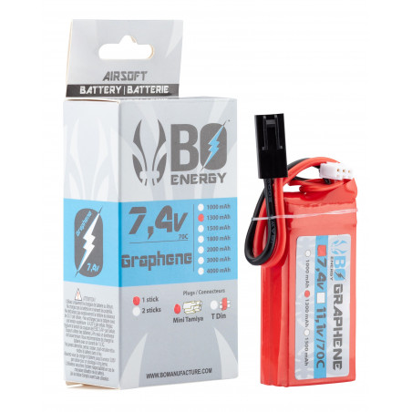 1 STICK BATTERIE GRAPHENE 2S 7.4V 1300MAH 70C LIPO